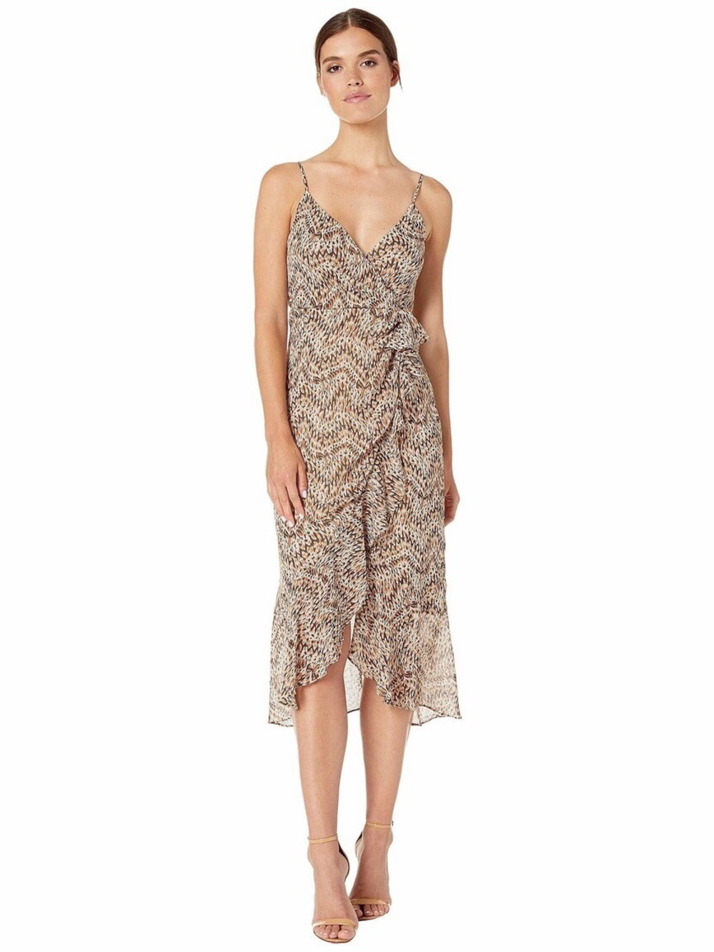 Bardot midi Dress Chiffon Print Brown